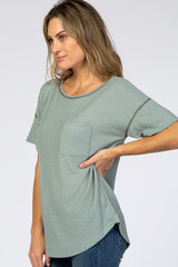 Sage Waffle Knit Pocket Front Top