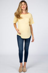 Yellow Waffle Knit Pocket Front Maternity Top