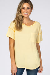 Yellow Waffle Knit Pocket Front Maternity Top