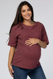 Burgundy Basic Short Sleeve Maternity Tee