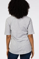 Grey V-Neck Raw Hem Short Sleeve Top