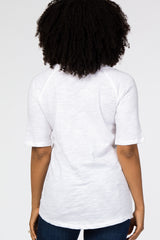 White V-Neck Raw Hem Short Sleeve Top