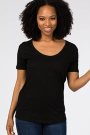 Black Scoop Neck Pocket Front Top