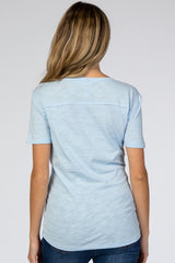 Light Blue Scoop Neck Pocket Front Maternity Top