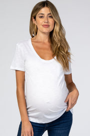 White Scoop Neck Pocket Front Maternity Top