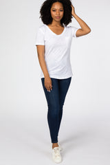 White Scoop Neck Pocket Front Top