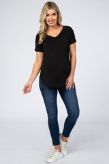 Black V-Neck Back Cutout Maternity Top