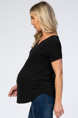 Black V-Neck Back Cutout Maternity Top