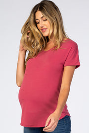 Mauve V-Neck Back Cutout Maternity Top