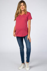 Mauve V-Neck Back Cutout Maternity Top