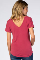 Mauve V-Neck Back Cutout Maternity Top