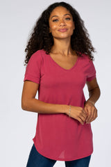 Mauve V-Neck Back Cutout Maternity Top