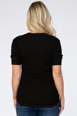 Black Ribbed Ruched Fitted Maternity Top