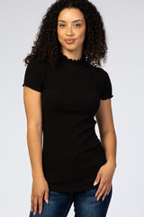 Black Ribbed Ruffle Trim Top