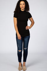 Black Ribbed Ruffle Trim Top