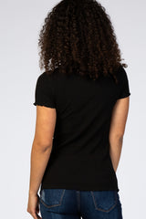 Black Ribbed Ruffle Trim Top