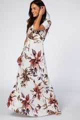 Cream Floral Waist Tie Wrap Maxi Dress