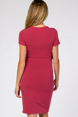 Red Knit Wrap Fitted Maternity/Nursing Dress