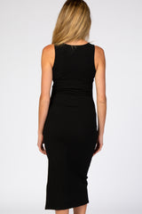 Black Ribbed Maternity Midi Dress