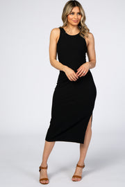 Black Ribbed Midi Dress