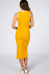 Yellow Ribbed Maternity Midi Dress