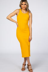 Yellow Ribbed Maternity Midi Dress