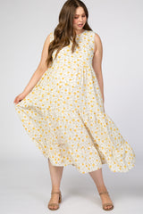 Yellow Floral Ruffle Tiered Maternity Plus Maxi Dress