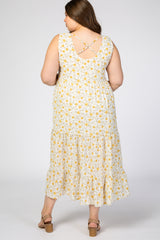 Yellow Floral Ruffle Tiered Maternity Plus Maxi Dress