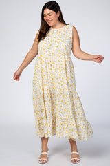 Yellow Floral Ruffle Tiered Maternity Plus Maxi Dress