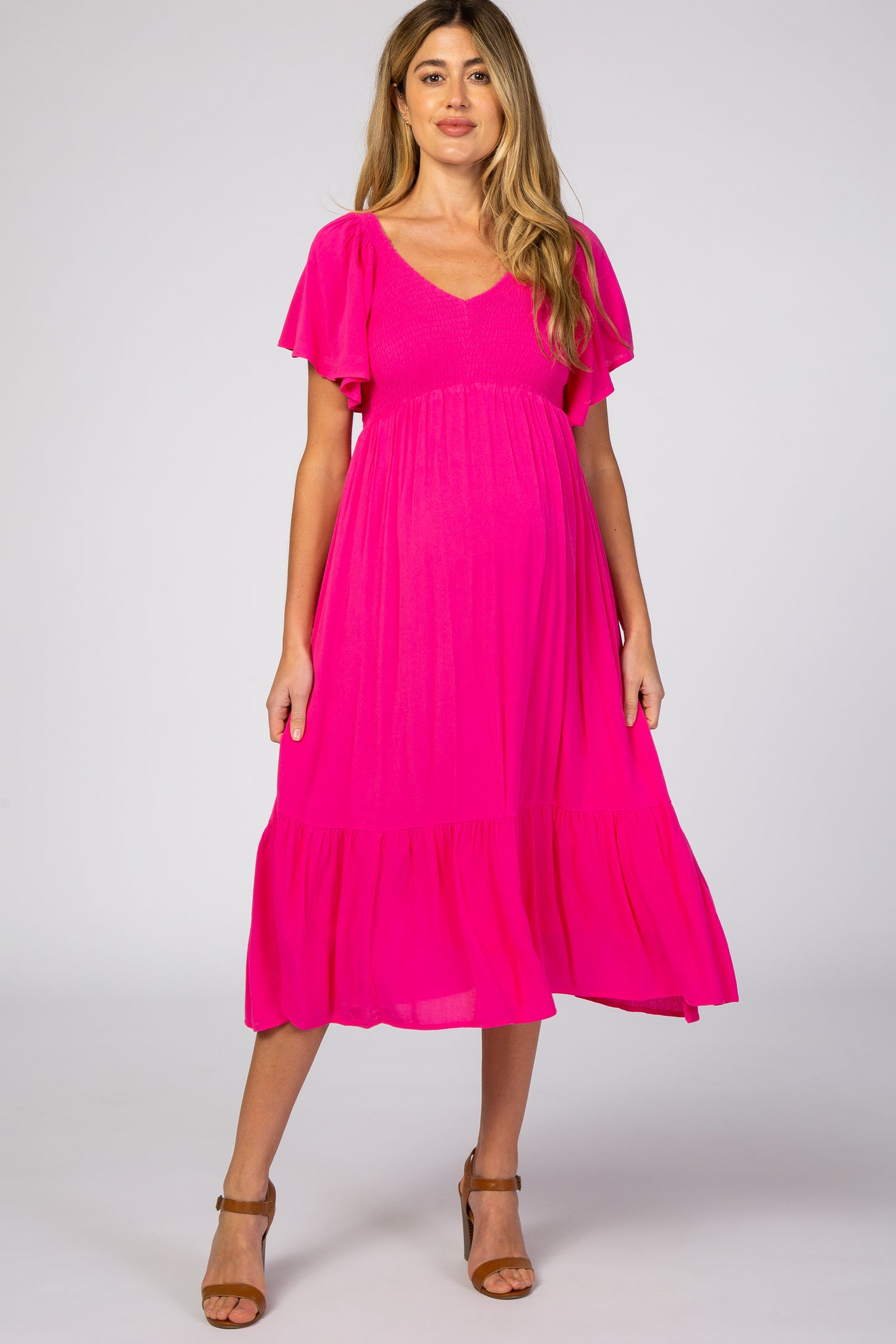 Fuchsia Smocked Ruffle Maternity Dress– PinkBlush