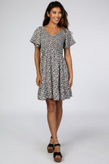 Black Floral Smocked V-Neck Maternity Dress