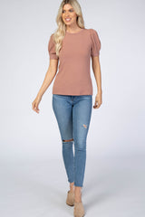 Mauve Bubble Short Sleeve Maternity Top