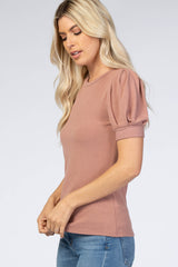 Mauve Bubble Short Sleeve Maternity Top