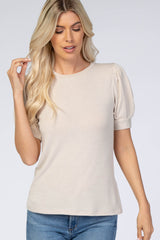 Beige Bubble Short Sleeve Maternity Top