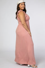 Pink Ruffle Sleeve Plus Maxi Dress