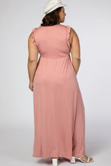 Pink Ruffle Sleeve Plus Maxi Dress