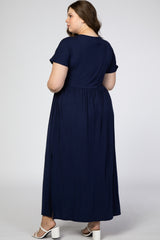 Navy Blue Empire Waist Side Slit Maternity Plus Maxi Dress