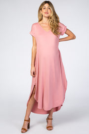 Pink Side Slit Maternity Maxi Dress