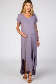 Lavender Side Slit Maternity Maxi Dress