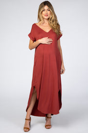 Rust Side Slit Maternity Maxi Dress