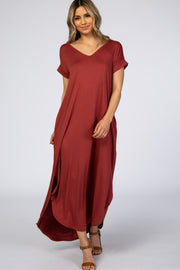 Rust Side Slit Maxi Dress