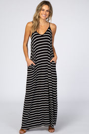 Black Striped Cami Strap Maxi Dress