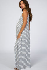 Heather Grey Striped Cami Strap Maternity Maxi Dress