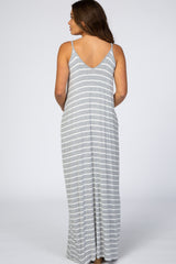 Heather Grey Striped Cami Strap Maternity Maxi Dress