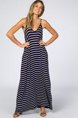 Navy Striped Cami Strap Maxi Dress