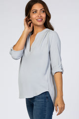 Light Grey V-Neck Maternity Blouse