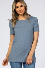 Silver Crew Neck Short Sleeve Maternity Top