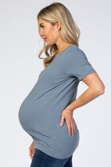 Silver Crew Neck Short Sleeve Maternity Top