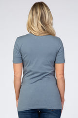 Silver Crew Neck Short Sleeve Maternity Top