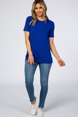 Royal Blue Crew Neck Short Sleeve Top